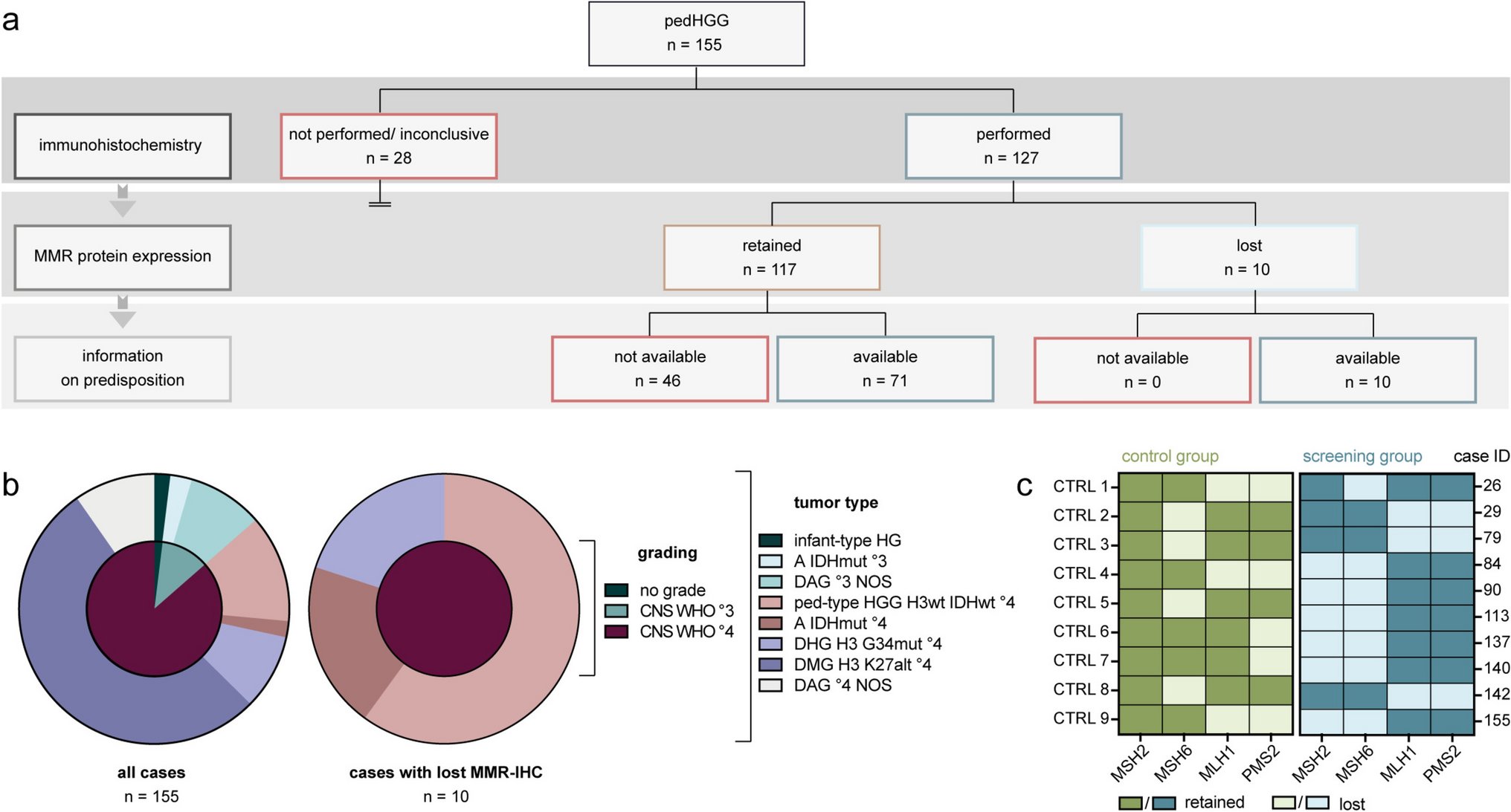 MSH2, MSH6, MLH1, and PMS2 immunohistochemistry as highly sensitive screening method for DNA mismatch repair deficiency syndromes in pediatric high-grade glioma