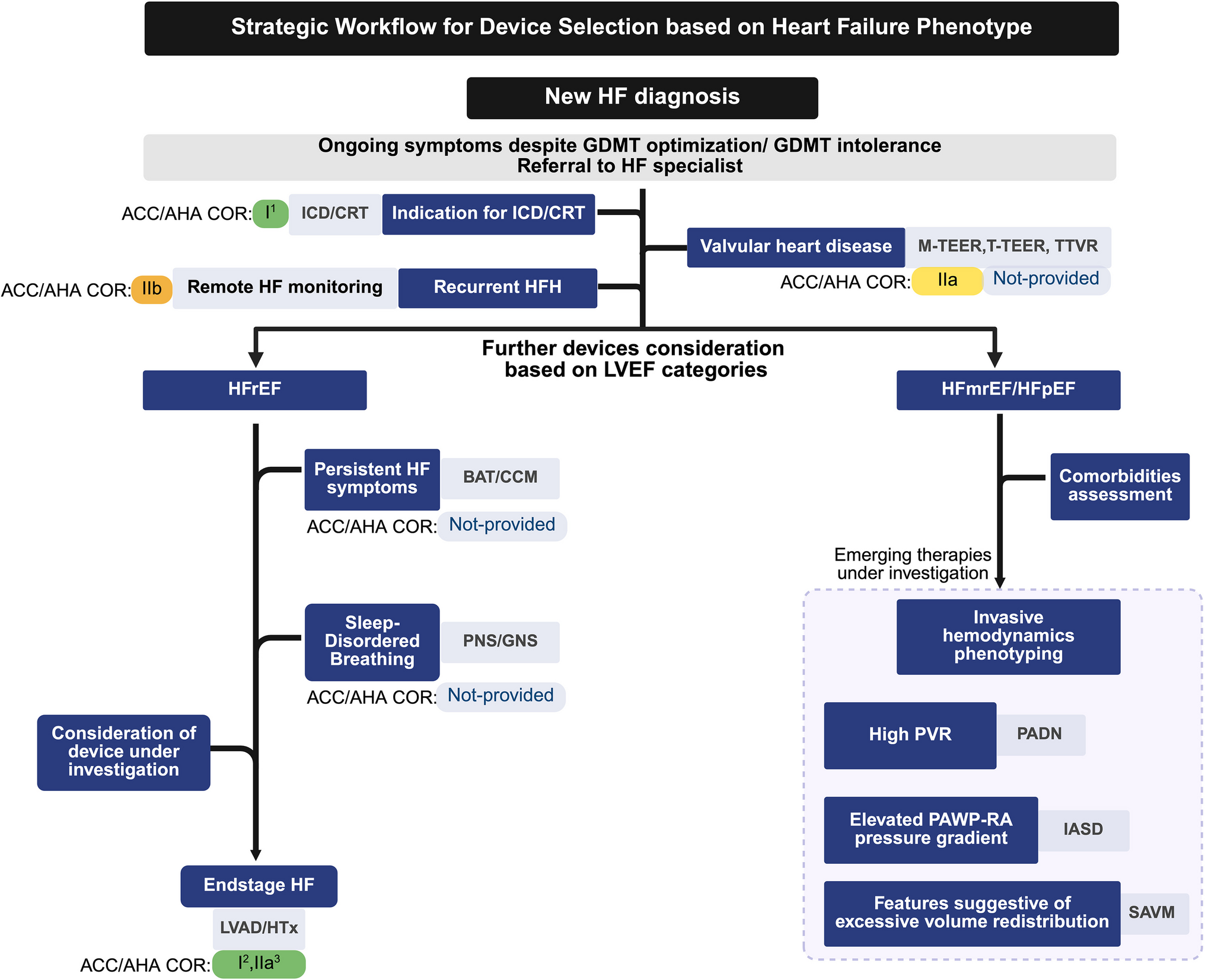 Phenotype-guided approach for device-based therapies in heart failure
