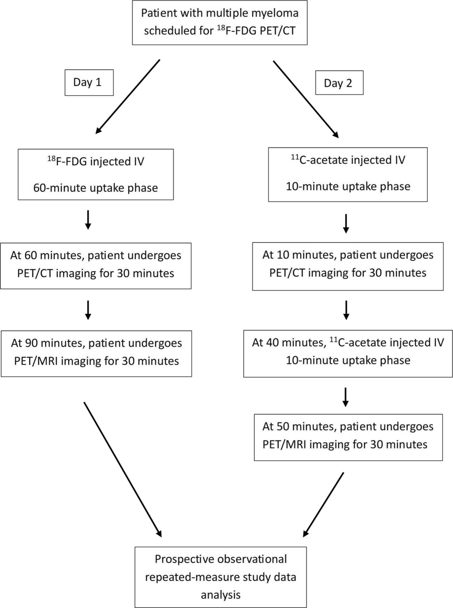 Prospective Pilot Study of C-acetate and F-FDG with PET/CT and PET/MRI for Lesion Detection in Multiple Myeloma