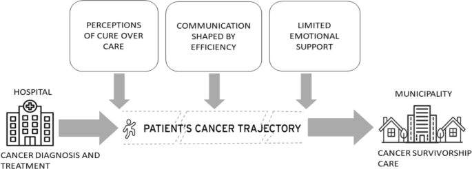 Navigating the cancer trajectory in colorectal cancer: perceptions of cure over care, efficiency, and limited emotional support