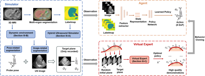 Automatic probe guidance for volumetric liver ultrasound acquisition via imitation learning from a virtual expert
