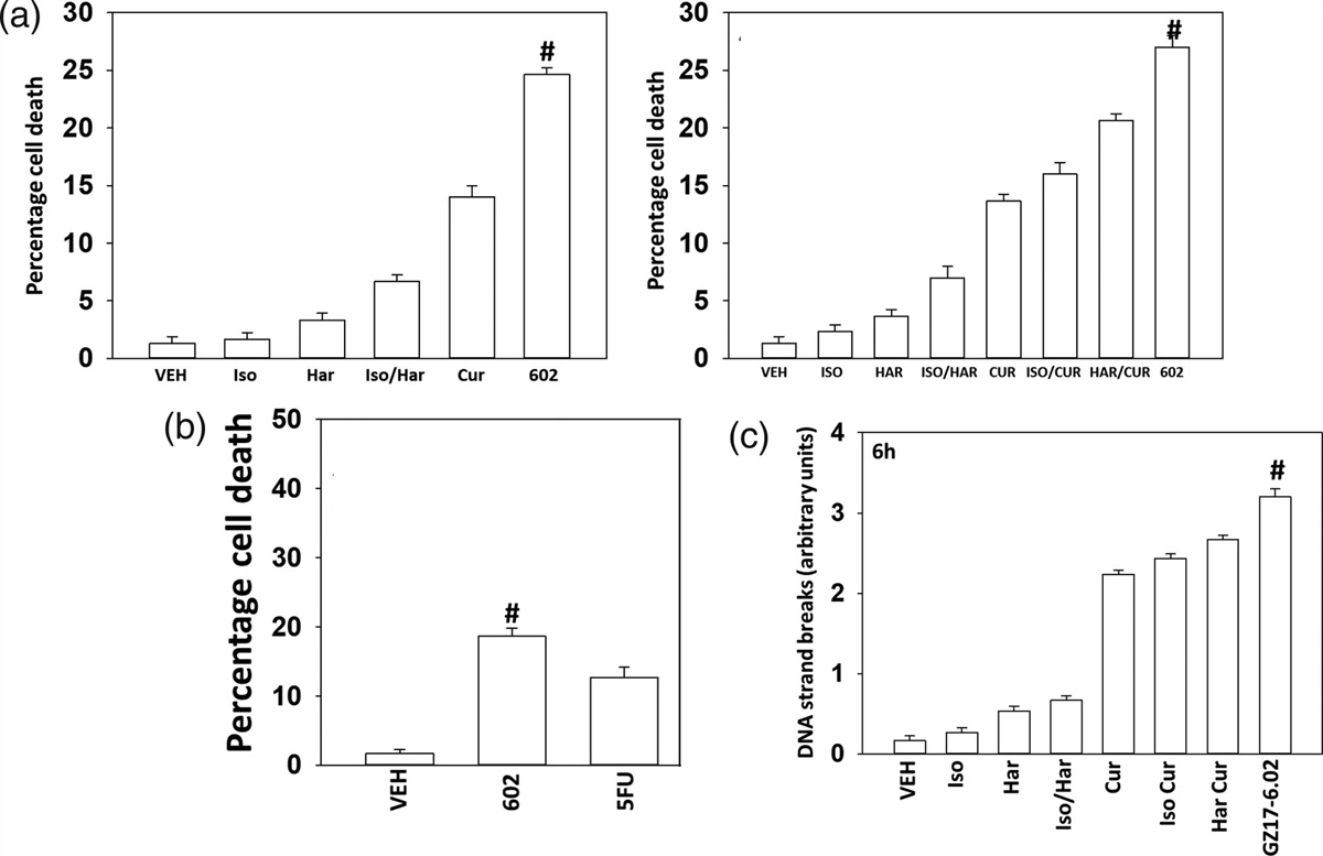 A novel combination of isovanillin, curcumin, and harmine (GZ17-6.02) enhances cell death and alters signaling in actinic keratoses cells when compared to individual components and two-component combinations