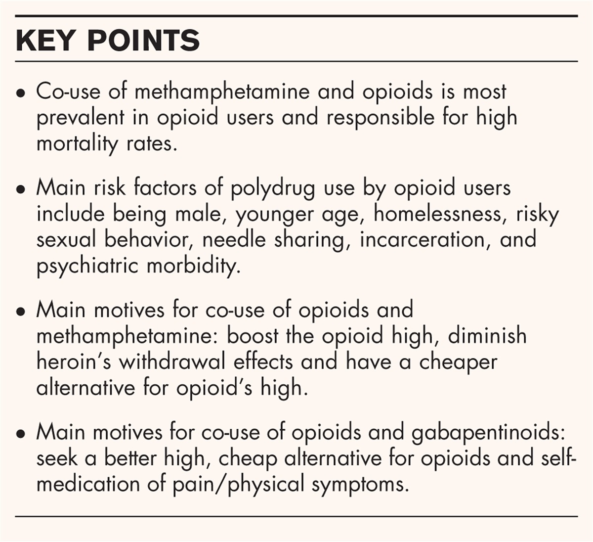 Predictors and motives of polydrug use in opioid users. A narrative review