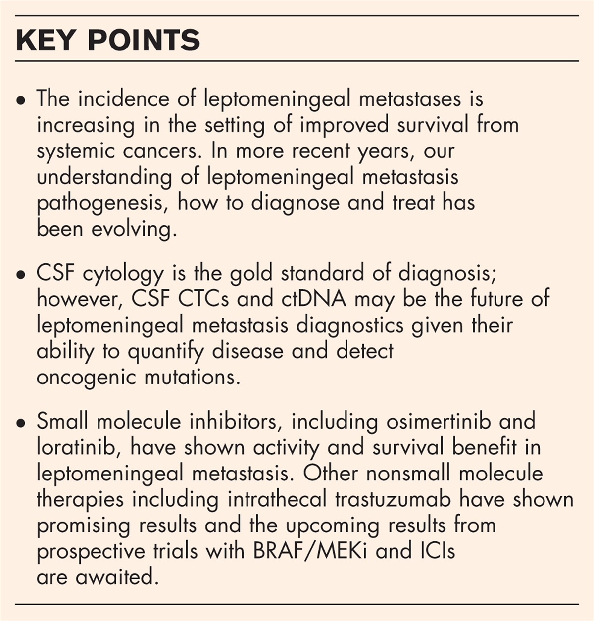 Novel approaches to treatment of leptomeningeal metastases